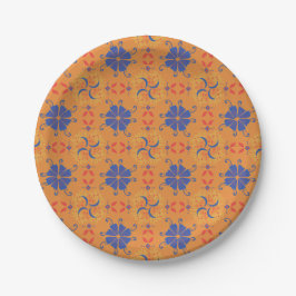 intricate blue and orange floral pattern
