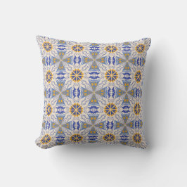 intricate blue and yellow geometric patterns kudde