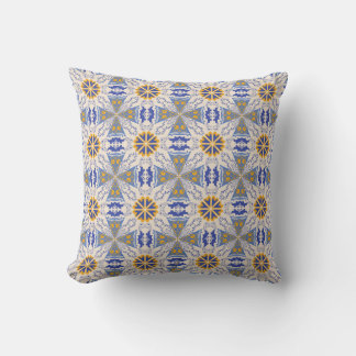 intricate blue and yellow geometric patterns kudde