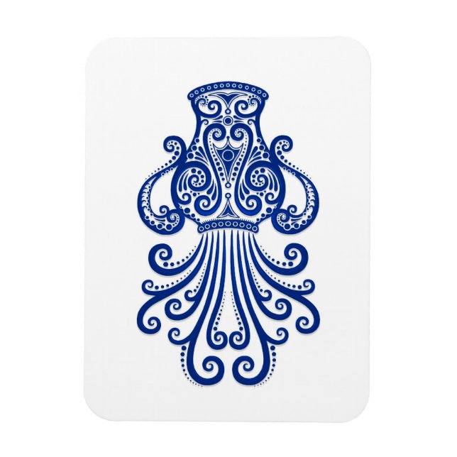 Intricate Blue Aquarius Zodiac på vitt Magnet (Vertikal)