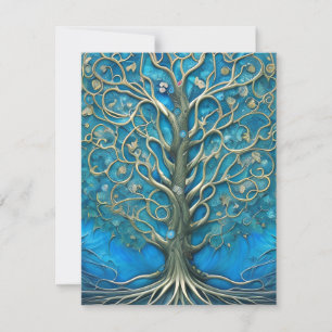 Intricate Blue Blommigt Livets träd Graphic Tack Kort
