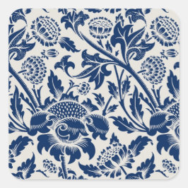 Intricate blue floral pattern on light background fyrkantigt klistermärke