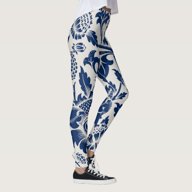 Intricate blue floral pattern on light background leggings (Höger)