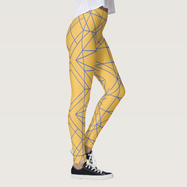 Intricate Blue Geometric Line Art Mönster Leggings (Höger)