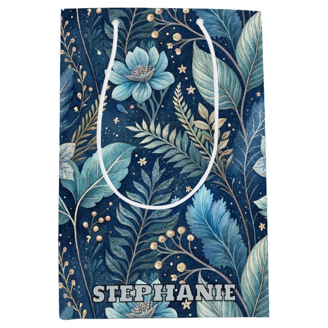 Intricate Blue & Grönt Botanical - Starry Mörk blå (Framsidan)