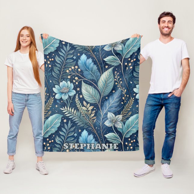 Intricate Blue & Grönt Botanical - Starry Mörk blå Fleecefilt (På plats)