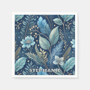 Intricate Blue & Grönt Botanical - Starry Mörk blå Pappersservett