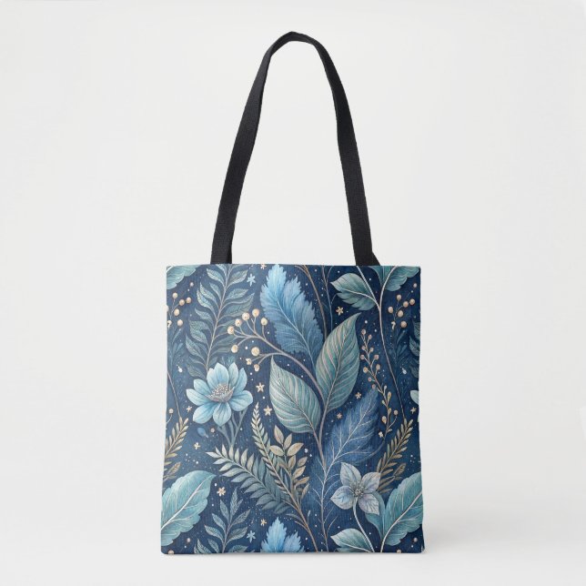 Intricate Blue & Grönt Botanical - Starry Mörk blå Tygkasse (Framsida)