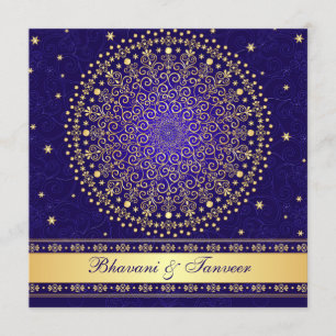 Intricate Blue, Guld Scrolls Stars Bröllopsinbjuda Inbjudningar
