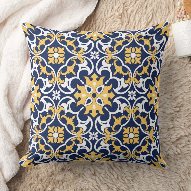 Intricate blue guld white marockansk arabesque til kudde (Filt)