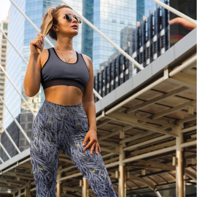 Intricate Blue Hue Blad High Waist Yoga Workout Leggings (JPG-Intricate Blue Hue Leafs High Waist Yoga Workout Leggings-mockup-of-a-woman-posing-in-the-city)