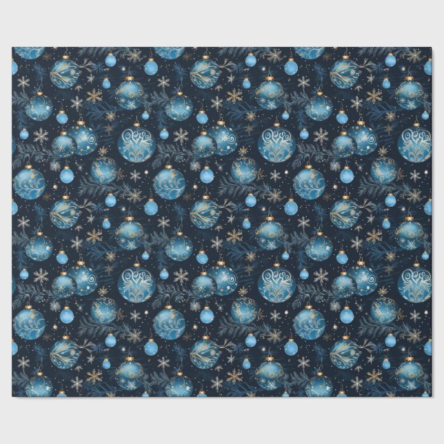 Intricate Blue jul Baubles Presentpapper (Seam)