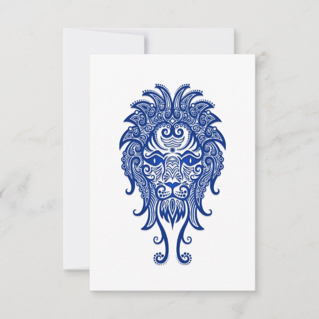 Intricate Blue Leo Zodiac på White (Framsida)