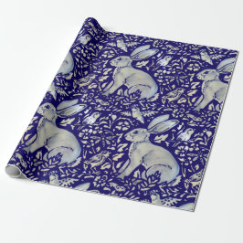 Intricate Blue Rabbit Bird Morris Stil Mönster Presentpapper
