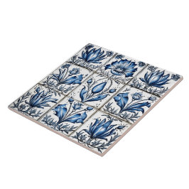 Intricate Blue Rustic Indigo Azulejo Tile Design Kakelplatta