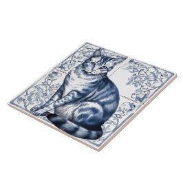 Intricate Blue Rustic Indigo Cat Tiles på vägg Kakelplatta