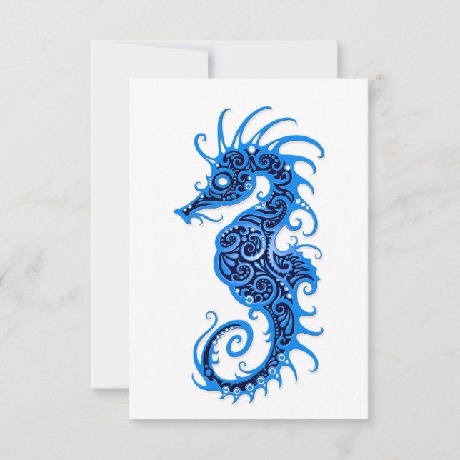 Intricate Blue Seahorse Design on White (Framsida)