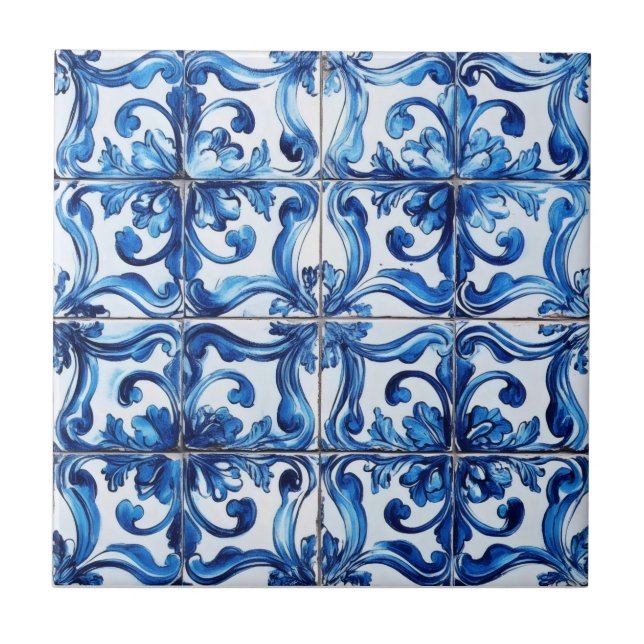 Intricate Blue Tile Mönster Kakelplatta (Framsidan)