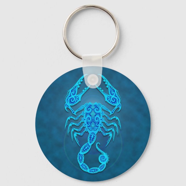 Intricate Blue Tribal Scorpio Nyckelring (Framsida)