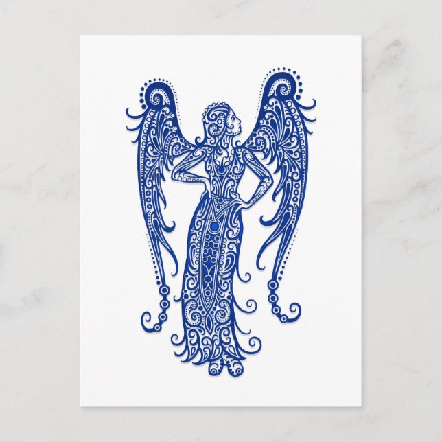 Intricate Blue Våg Zodiac på vitt Vykort (Framsida)