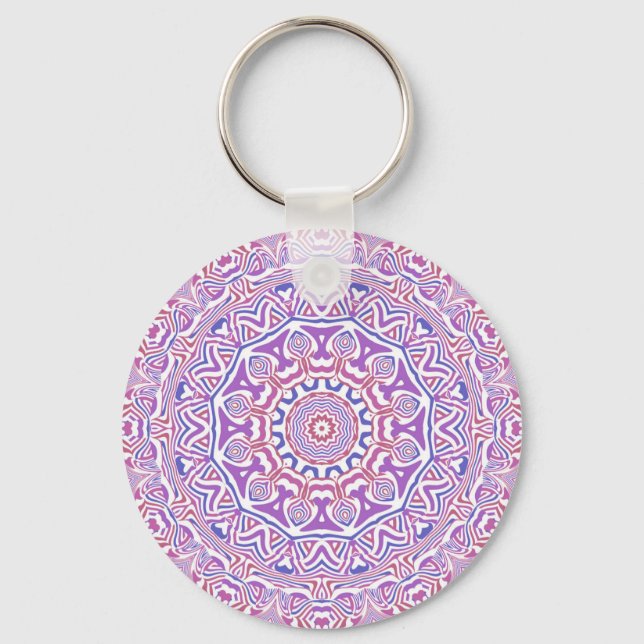 Intricate Bold Groovy Boho Hippie Abstrakt Mandala Nyckelring (Framsida)