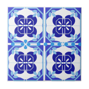Intricate Bright Blue Navy Azulejos Stil Kakelplatta