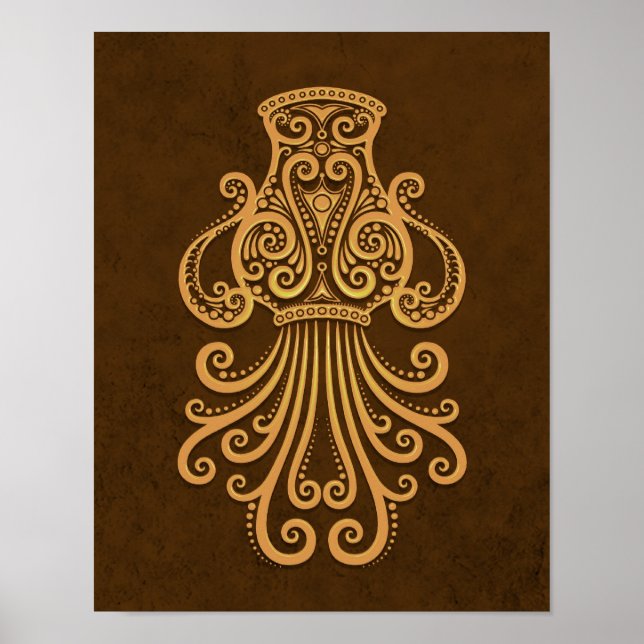 Intricate Brown Aquarius Zodiac Poster (Framsidan)