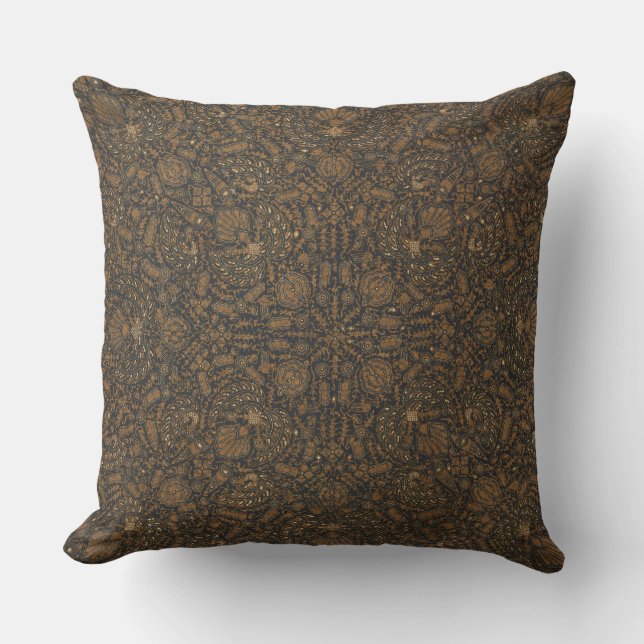 Intricate Brown & Black Batik Dekorativ kudde (Framsida)