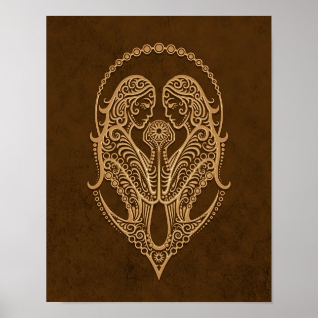 Intricate Brown Gemini Zodiac Poster (Framsidan)