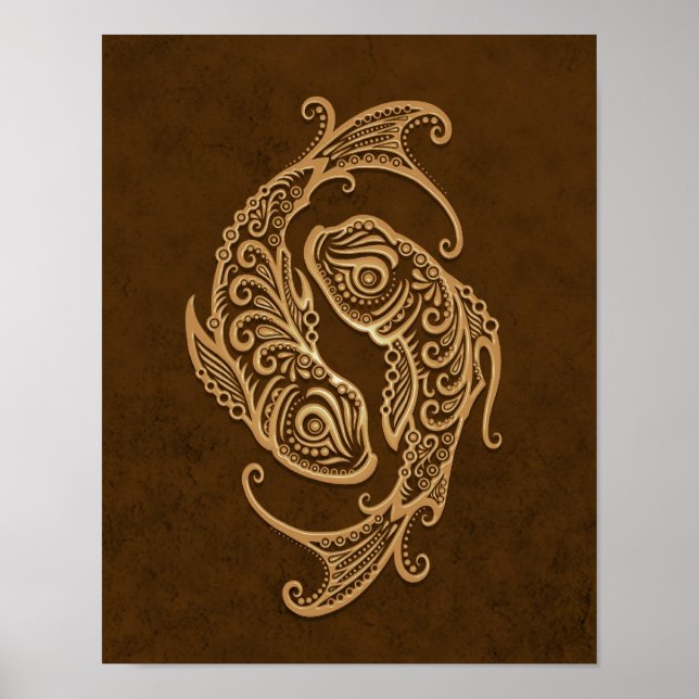 Intricate Brown Pisces Zodiac Poster (Framsidan)