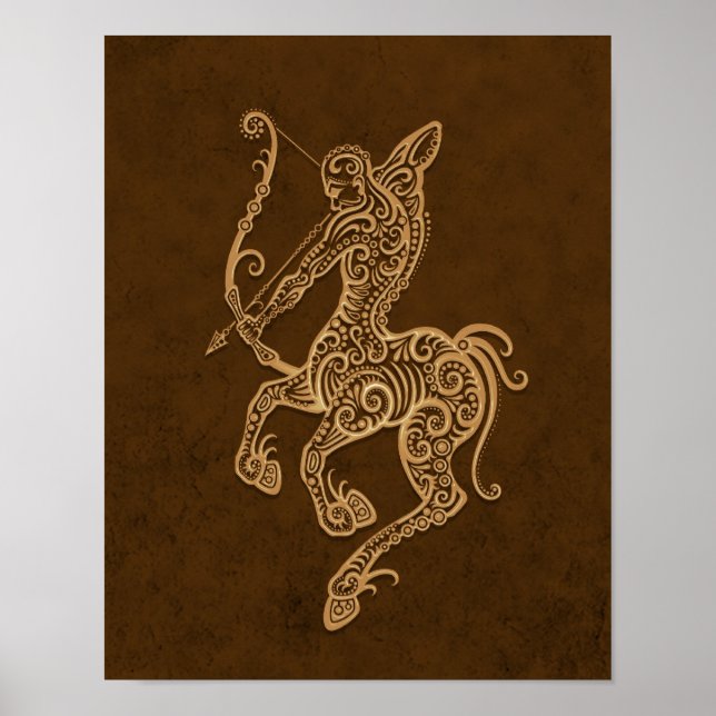 Intricate Brown Sagittarius Zodiac Poster (Framsidan)
