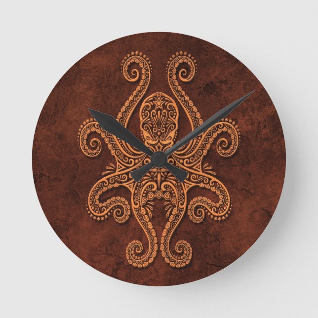 Intricate Brown Stone Octopus Rund Klocka (Framsida)