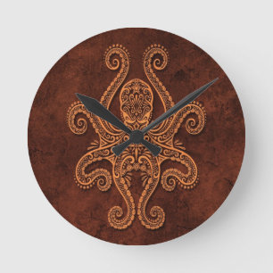 Intricate Brown Stone Octopus Rund Klocka
