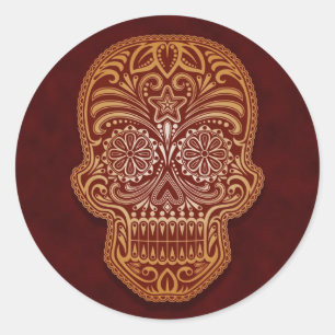 Intricate Brown Sugar Skull Runt Klistermärke