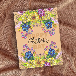Intricate Colorful Flowers Foliage Mors dag Vykort