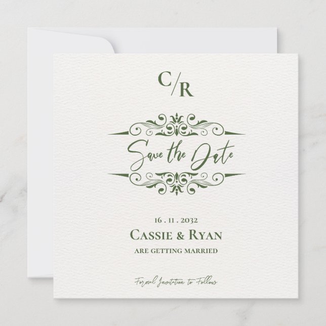 Intricate Design Monogram Bröllop spara datum (Framsida)