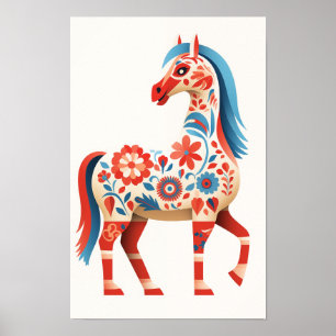 Intricate Details of Dala Horse Art #5 Poster