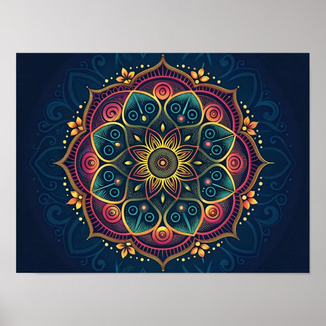 Intricate Digital Mandala: A Kaleidoscope Färg Poster (Framsidan)