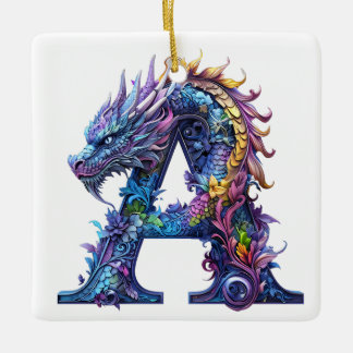 Intricate Dragon - letter A Ceramic Ornament