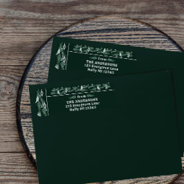 Intricate Evergreen Garland Modern Helgdag Return Returadress Etikett