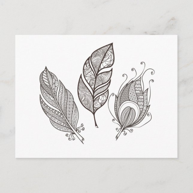 Intricate Feather Doodle Vykort (Framsida)