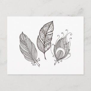 Intricate Feather Doodle Vykort