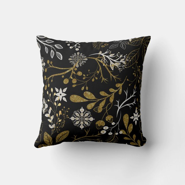 Intricate floral pattern with gold and white  kudde (Baksida)