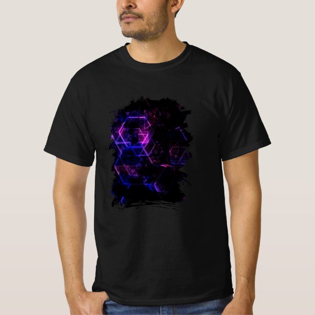 Intricate geometric färg neon mönster t shirt (Framsida)