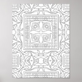 Intricate Geometric Scrollwork Tile Mandala Art Poster