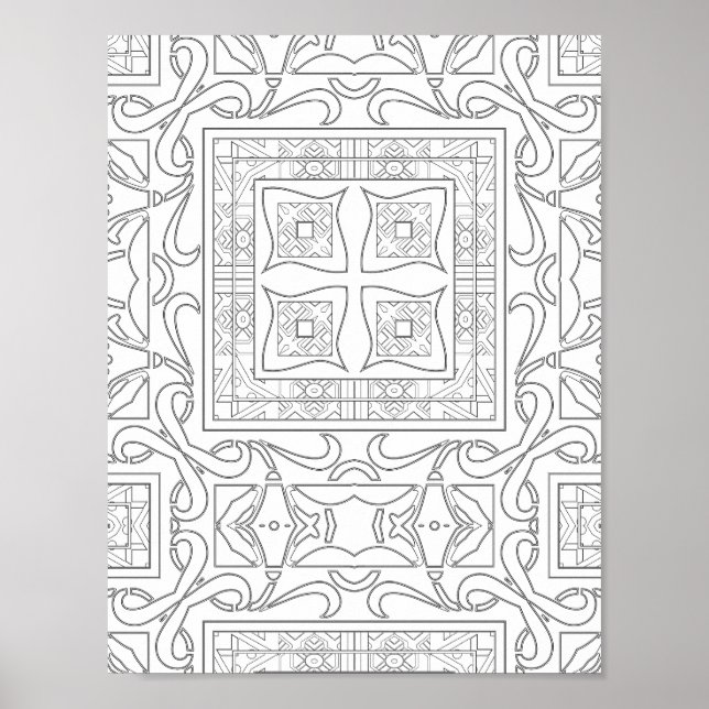 Intricate Geometric Scrollwork Tile Mandala Art Poster (Framsidan)