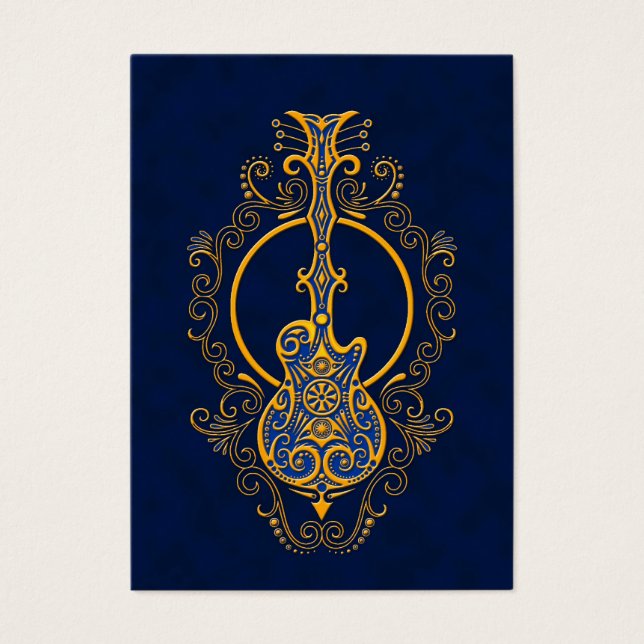 Intricate Golden Blue Guitar Design Visitkort (Framsidan)