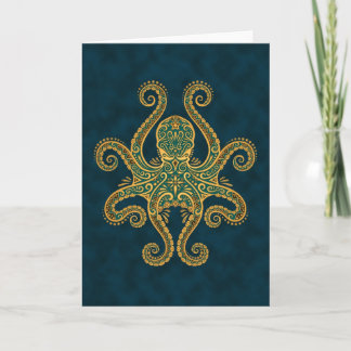 Intricate Golden Blue Octopus Kort