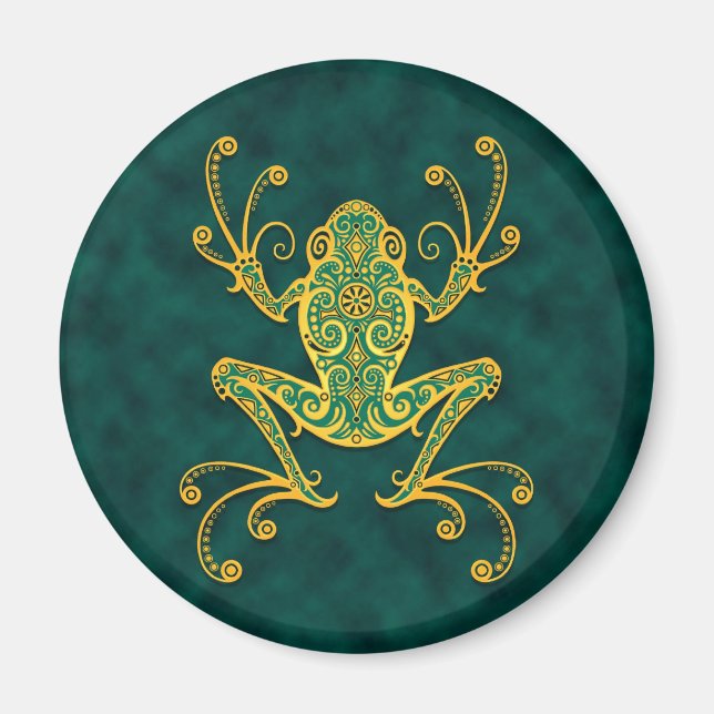 Intricate Golden Blue Träd Frog Magnet (Framsidan)