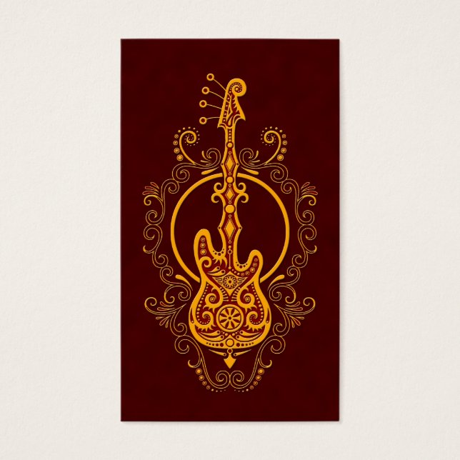 Intricate Golden Red Bass Guitar Design Visitkort (Framsidan)